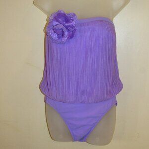 Vintage Diva By Rachel Pappo Purple Chiffon Blouson Strapless Swim Suit US sz 12